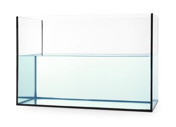 Photo of Glass aquarium with water isolated on white