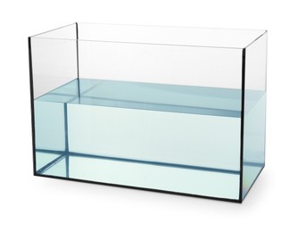 Photo of Glass aquarium with water isolated on white