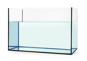Photo of Glass aquarium with water isolated on white