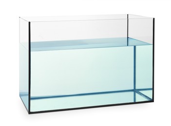 Photo of Glass aquarium with water isolated on white