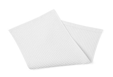 Photo of One clean waffle towel isolated on white, top view