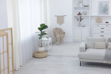 Photo of Stylish living room with beautiful furniture and houseplant