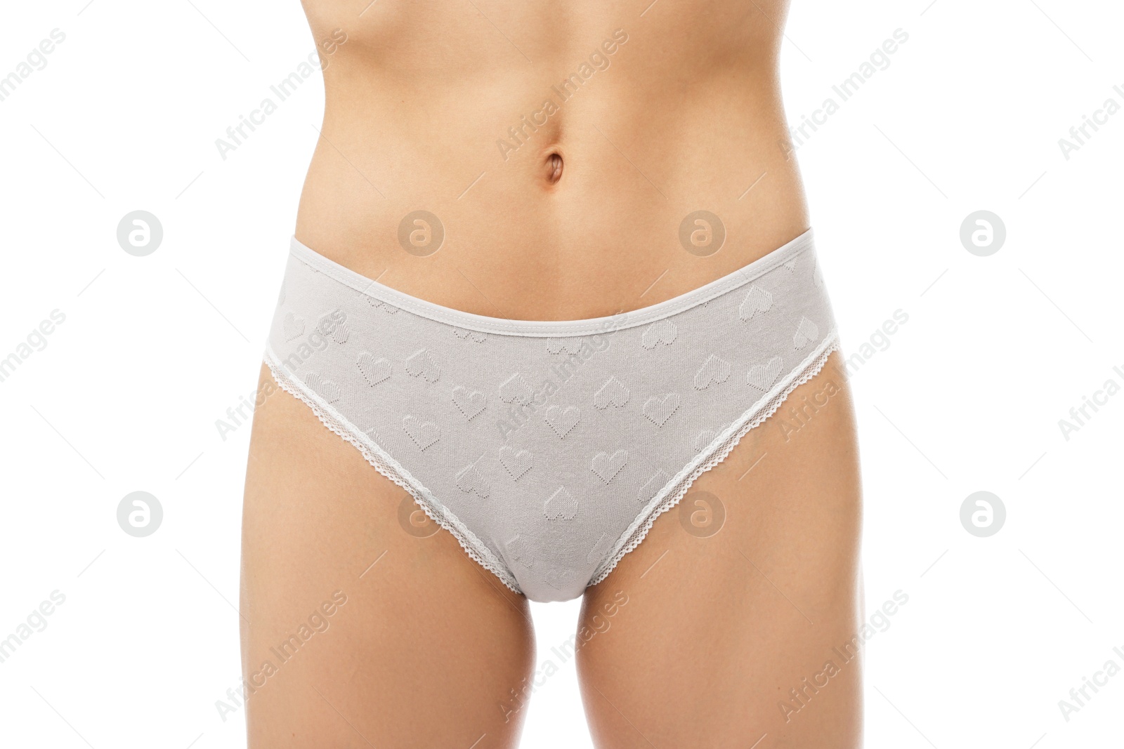 Woman wearing beautiful underwear on white background, closeup Photo of Woman wearing beautiful underwear on white background, closeup