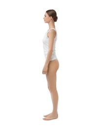 Photo of Woman wearing beautiful underwear on white background