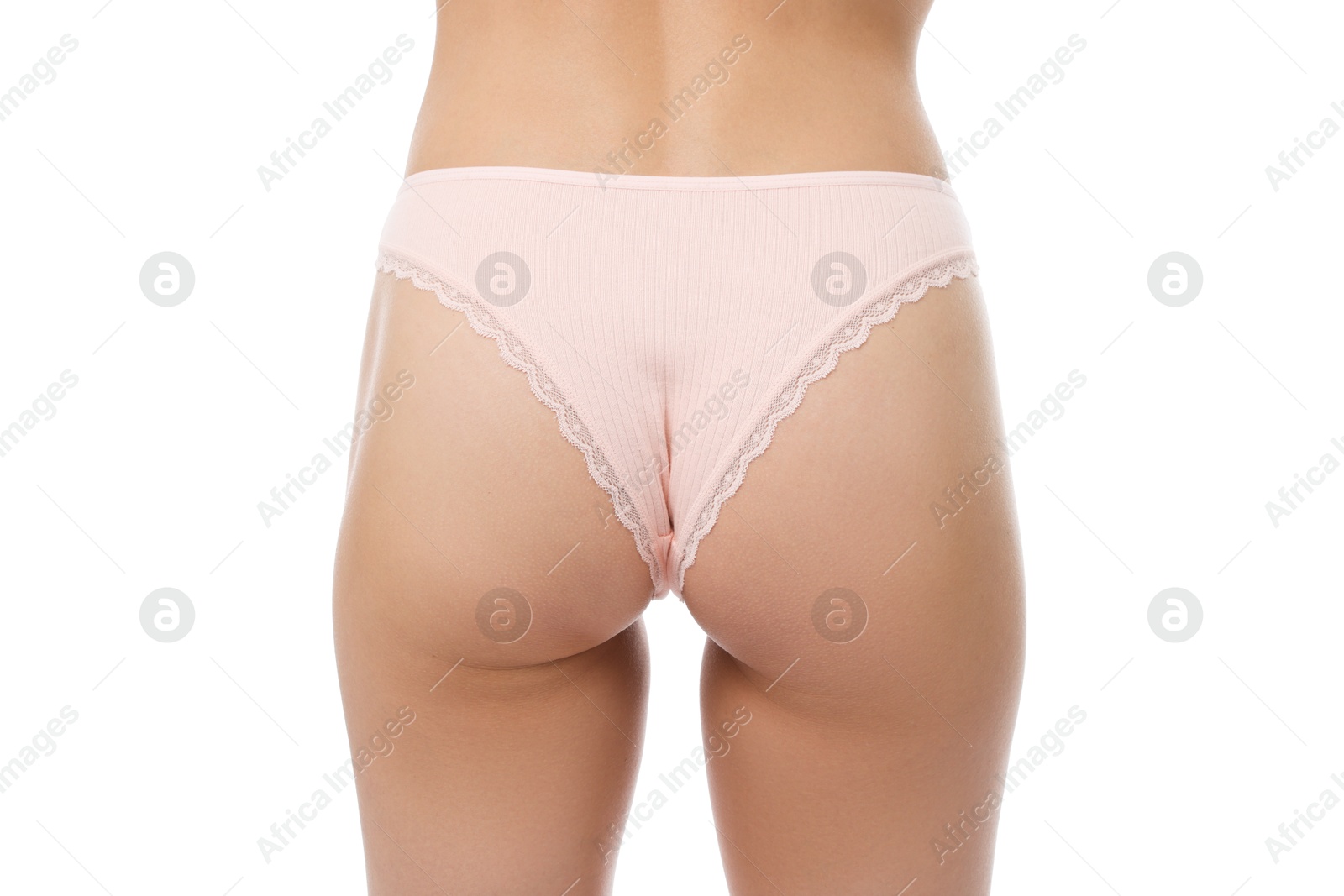 Woman wearing beautiful underwear on white background, closeup Photo of Woman wearing beautiful underwear on white background, closeup