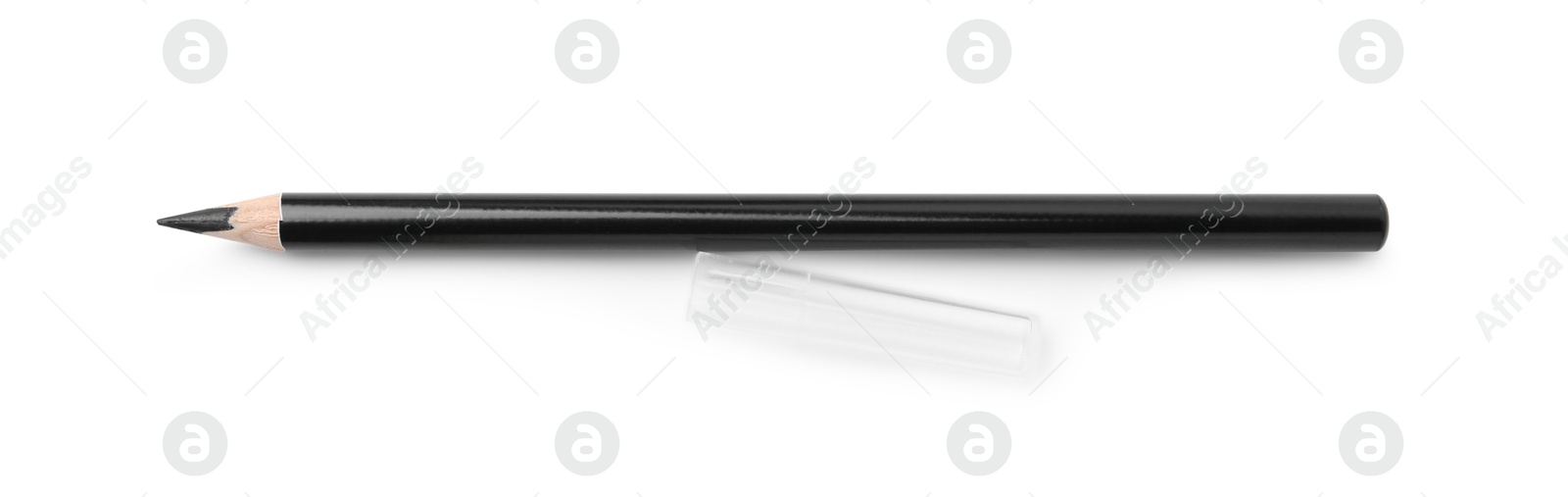 Black eyebrow pencil isolated on white, top view Photo of Black eyebrow pencil isolated on white, top view