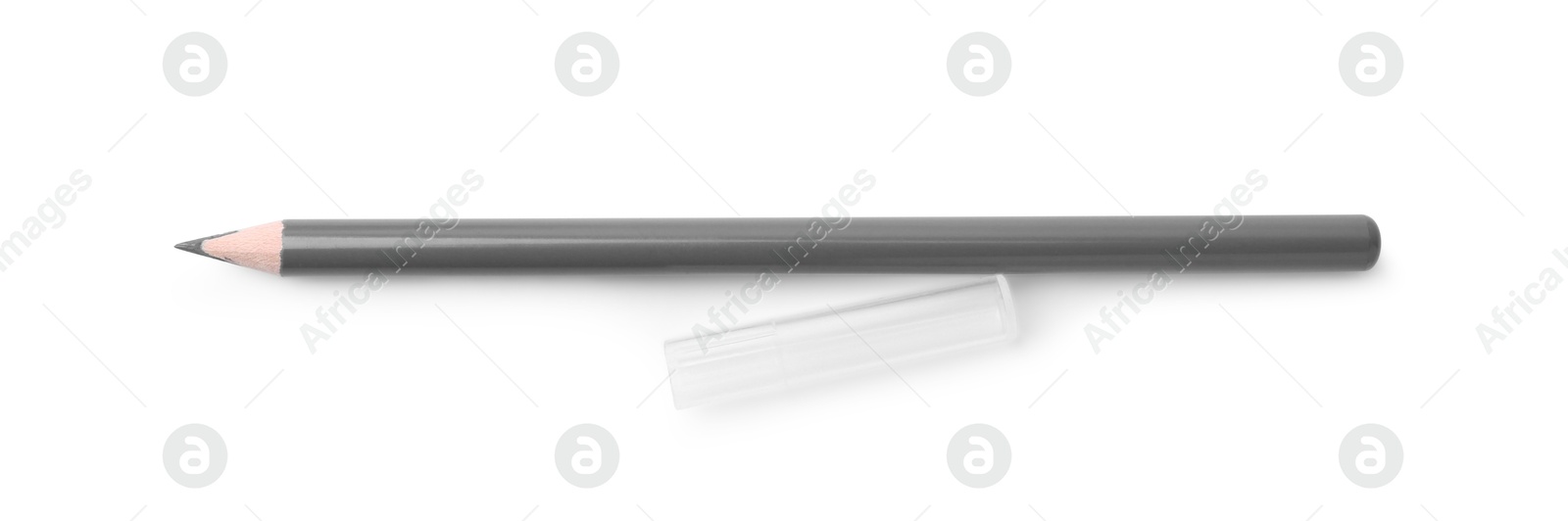 Grey eyebrow pencil isolated on white, top view Photo of Grey eyebrow pencil isolated on white, top view