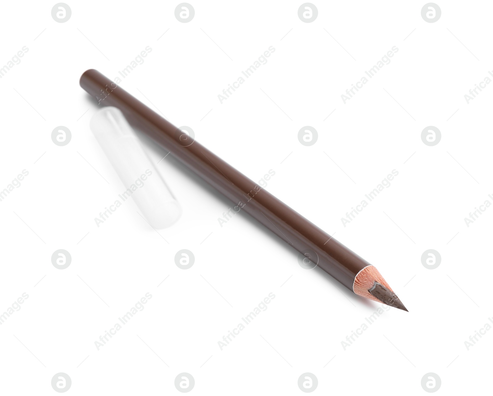 One brown eyebrow pencil isolated on white Photo of One brown eyebrow pencil isolated on white