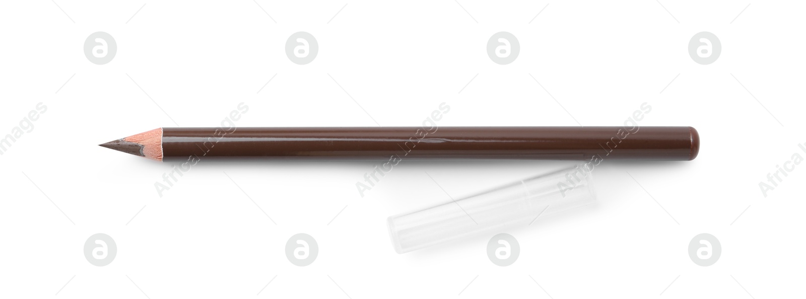Brown eyebrow pencil isolated on white, top view Photo of Brown eyebrow pencil isolated on white, top view