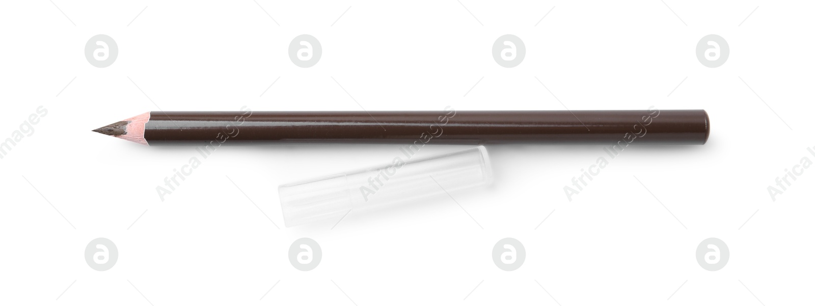 Brown eyebrow pencil isolated on white, top view Photo of Brown eyebrow pencil isolated on white, top view