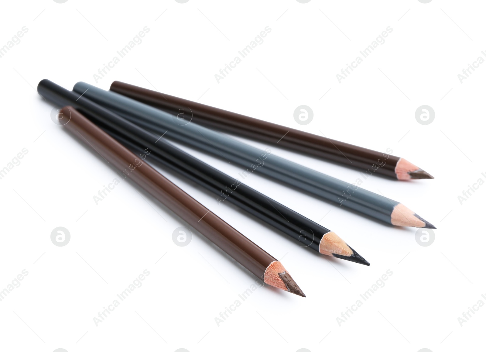 Many different eyebrow pencils isolated on white Photo of Many different eyebrow pencils isolated on white