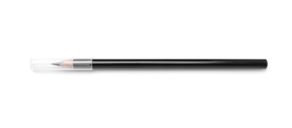 Photo of Black eyebrow pencil isolated on white, top view