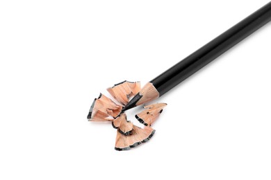 Photo of Beautiful eyebrow pencil and shavings isolated on white