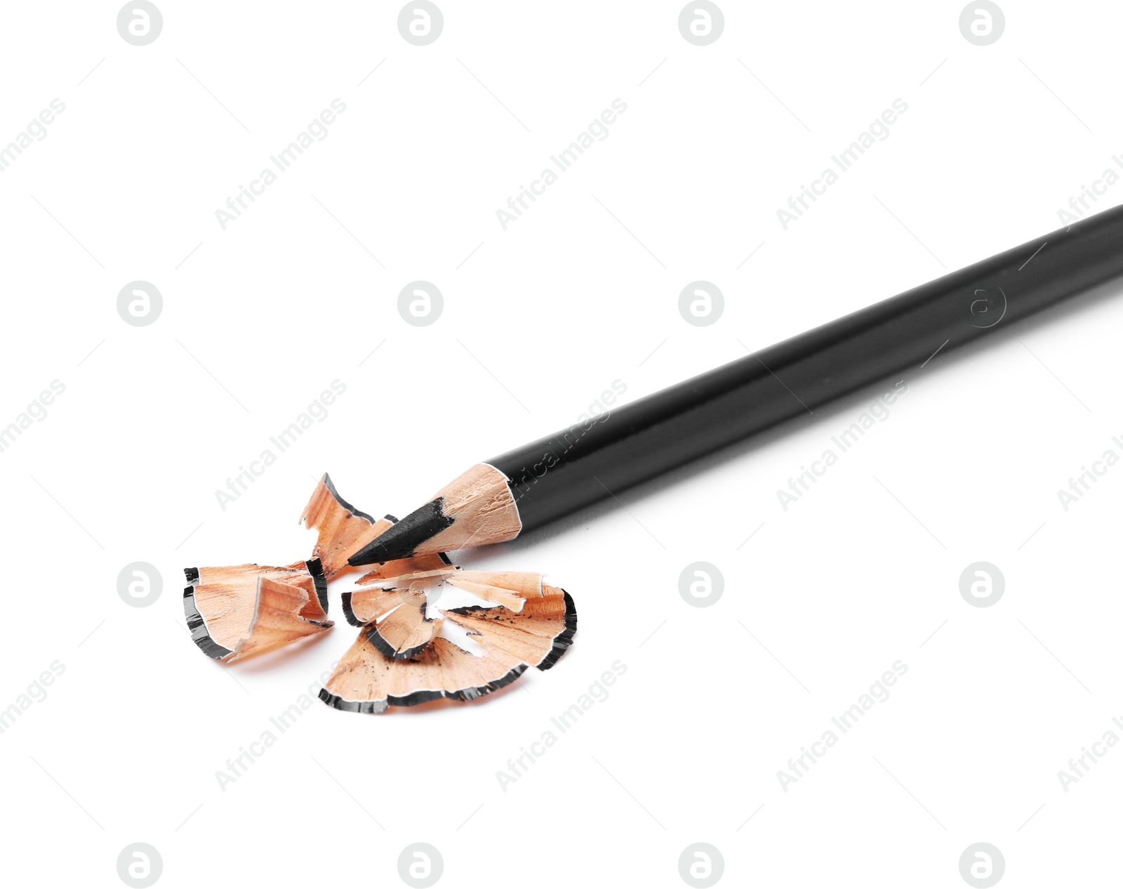 Beautiful eyebrow pencil and shavings isolated on white Photo of Beautiful eyebrow pencil and shavings isolated on white