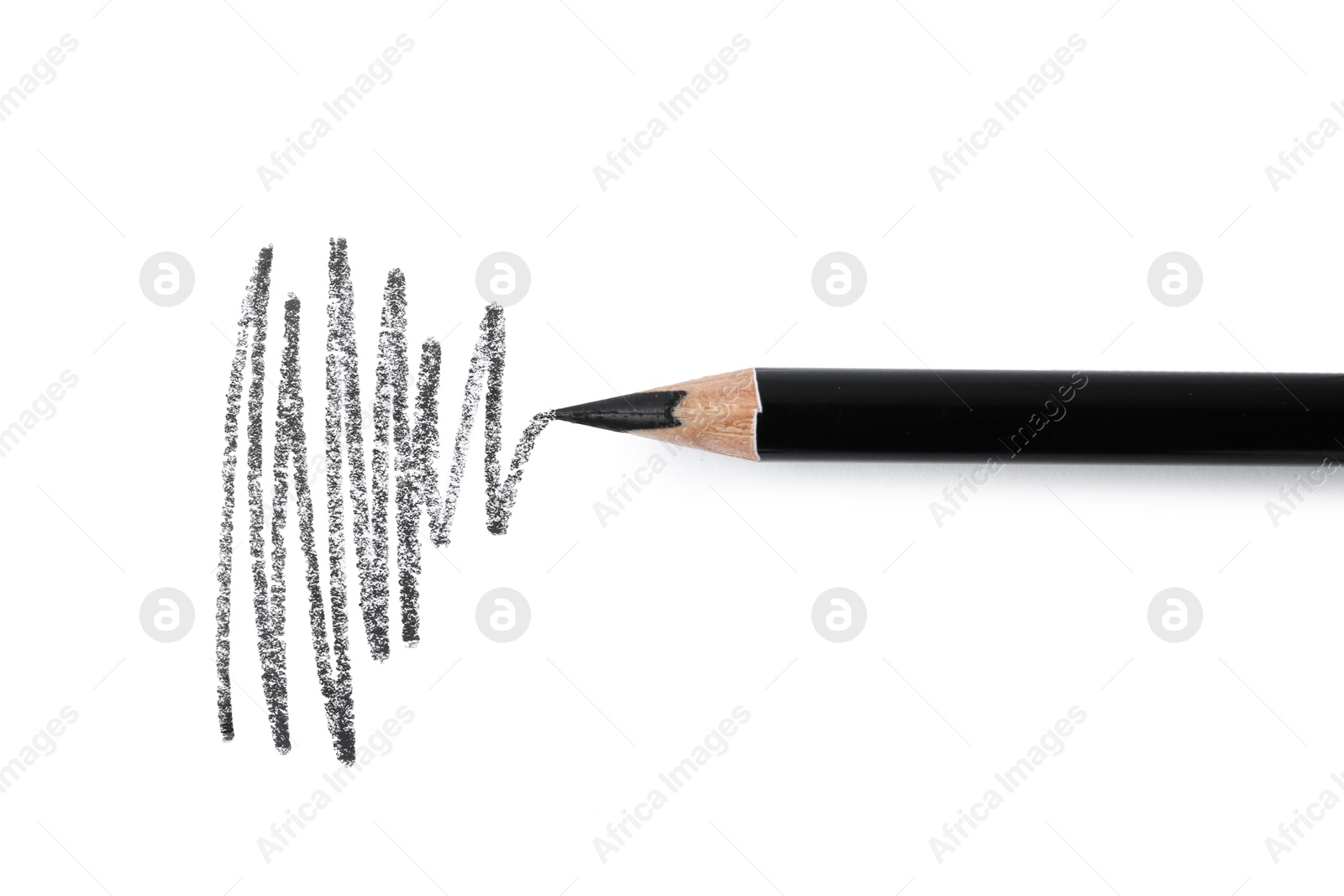 Beautiful eyebrow pencil and strokes isolated on white, top view Photo of Beautiful eyebrow pencil and strokes isolated on white, top view