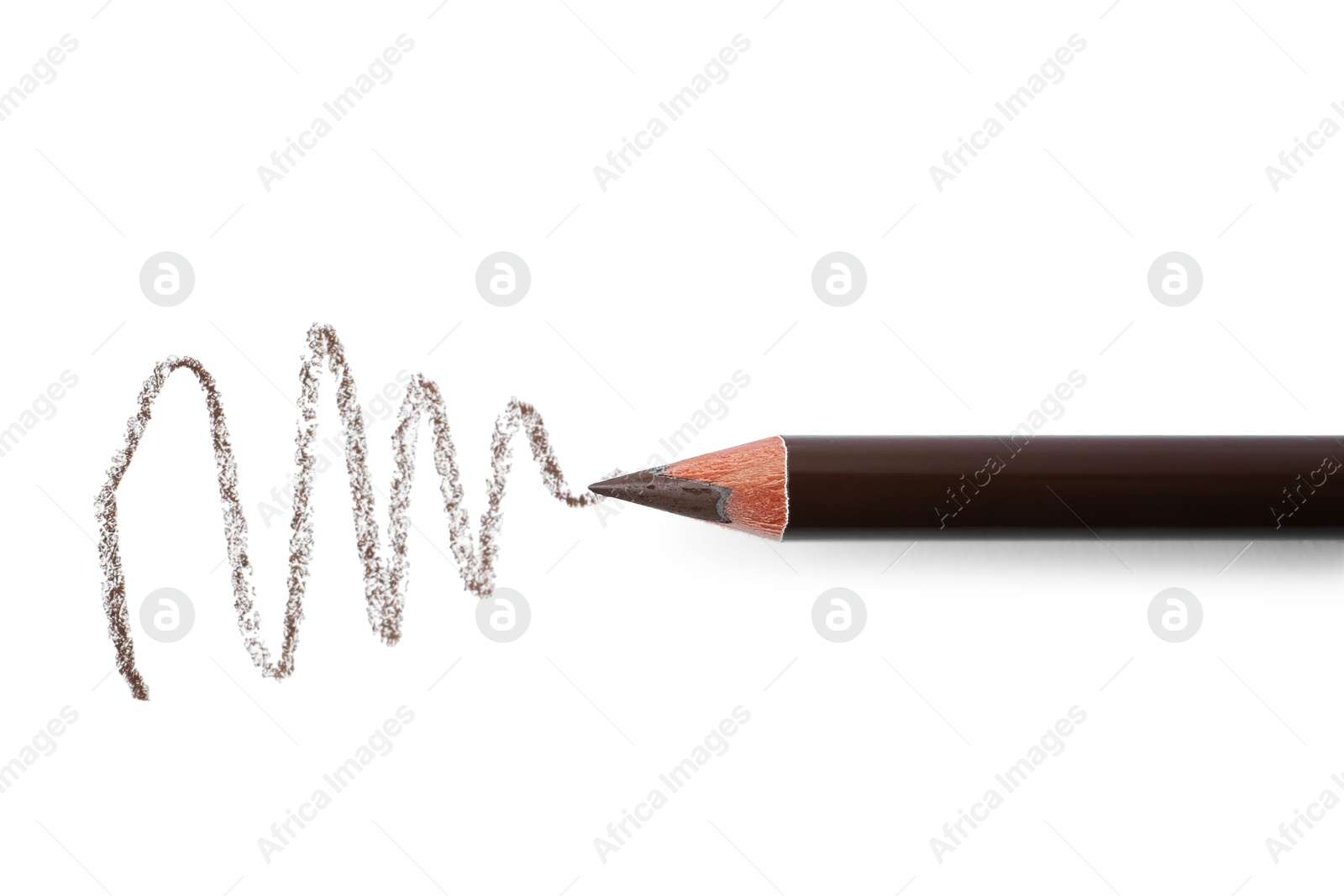 Beautiful eyebrow pencil and strokes isolated on white, top view Photo of Beautiful eyebrow pencil and strokes isolated on white, top view