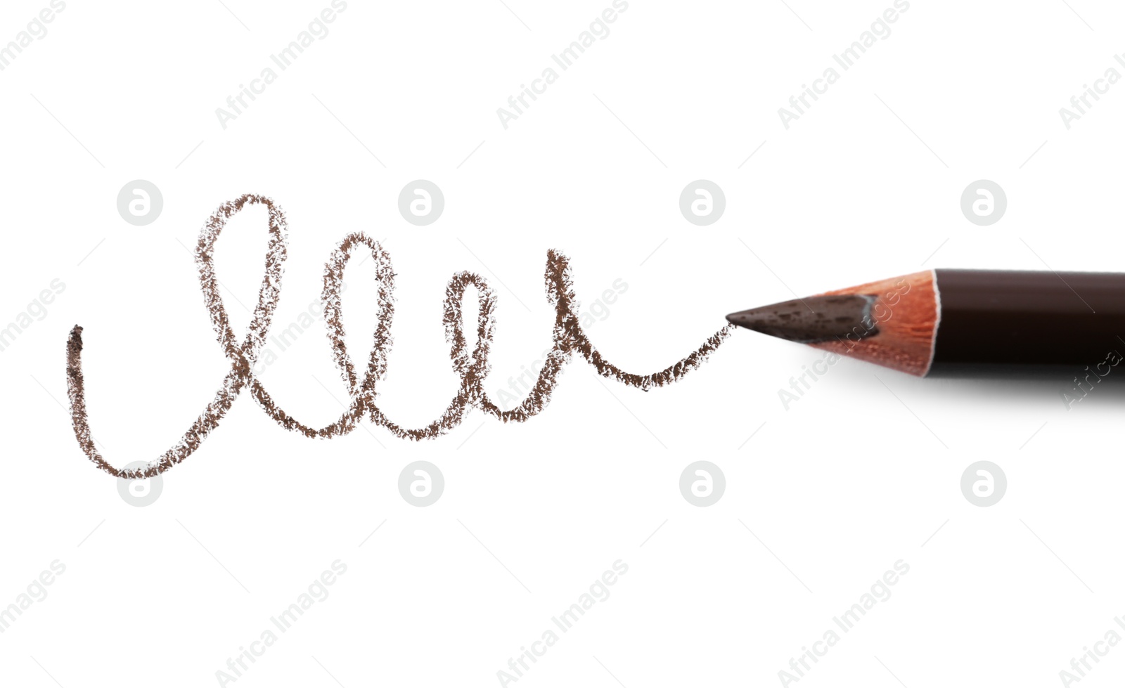 Beautiful eyebrow pencil and strokes isolated on white, top view Photo of Beautiful eyebrow pencil and strokes isolated on white, top view