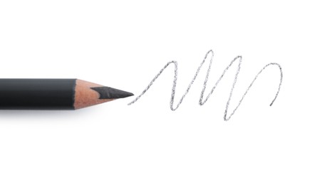 Photo of Beautiful eyebrow pencil and strokes isolated on white, top view