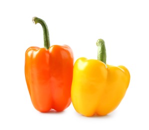 Photo of Ripe colorful bell peppers isolated on white