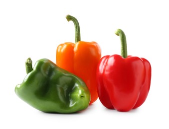 Photo of Ripe colorful bell peppers isolated on white