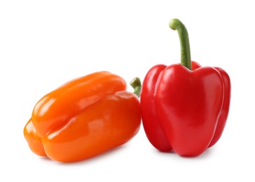 Photo of Ripe colorful bell peppers isolated on white