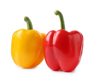 Photo of Ripe colorful bell peppers isolated on white
