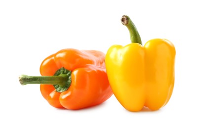 Photo of Ripe colorful bell peppers isolated on white