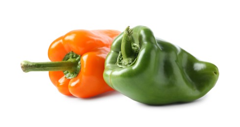 Photo of Ripe colorful bell peppers isolated on white