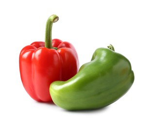 Photo of Ripe colorful bell peppers isolated on white
