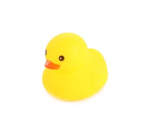 Photo of One cute rubber duck isolated on white