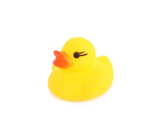 Photo of One cute rubber duck isolated on white