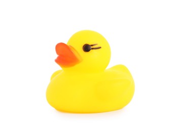 Photo of One cute rubber duck isolated on white