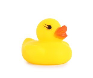 Photo of One cute rubber duck isolated on white