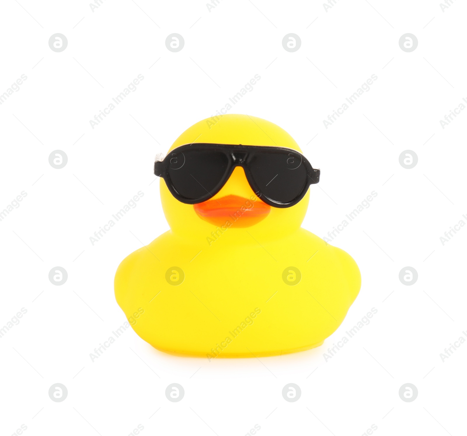 One cute rubber duck in sunglasses isolated on white Photo of One cute rubber duck in sunglasses isolated on white