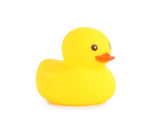 Photo of One cute rubber duck isolated on white