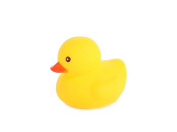 Photo of One cute rubber duck isolated on white