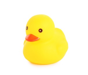 Photo of One cute rubber duck isolated on white
