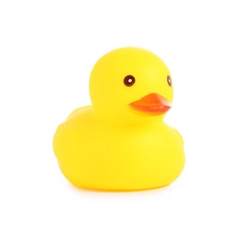 Photo of One cute rubber duck isolated on white