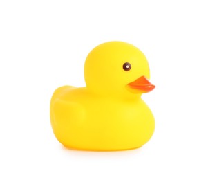 Photo of One cute rubber duck isolated on white