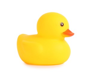 Photo of One cute rubber duck isolated on white
