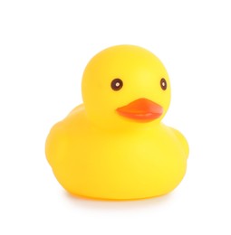 Photo of One cute rubber duck isolated on white