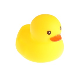 Photo of One cute rubber duck isolated on white