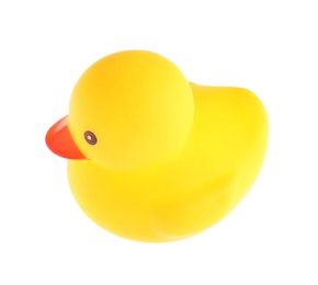 Photo of One cute rubber duck isolated on white