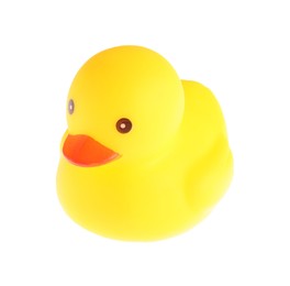 Photo of One cute rubber duck isolated on white