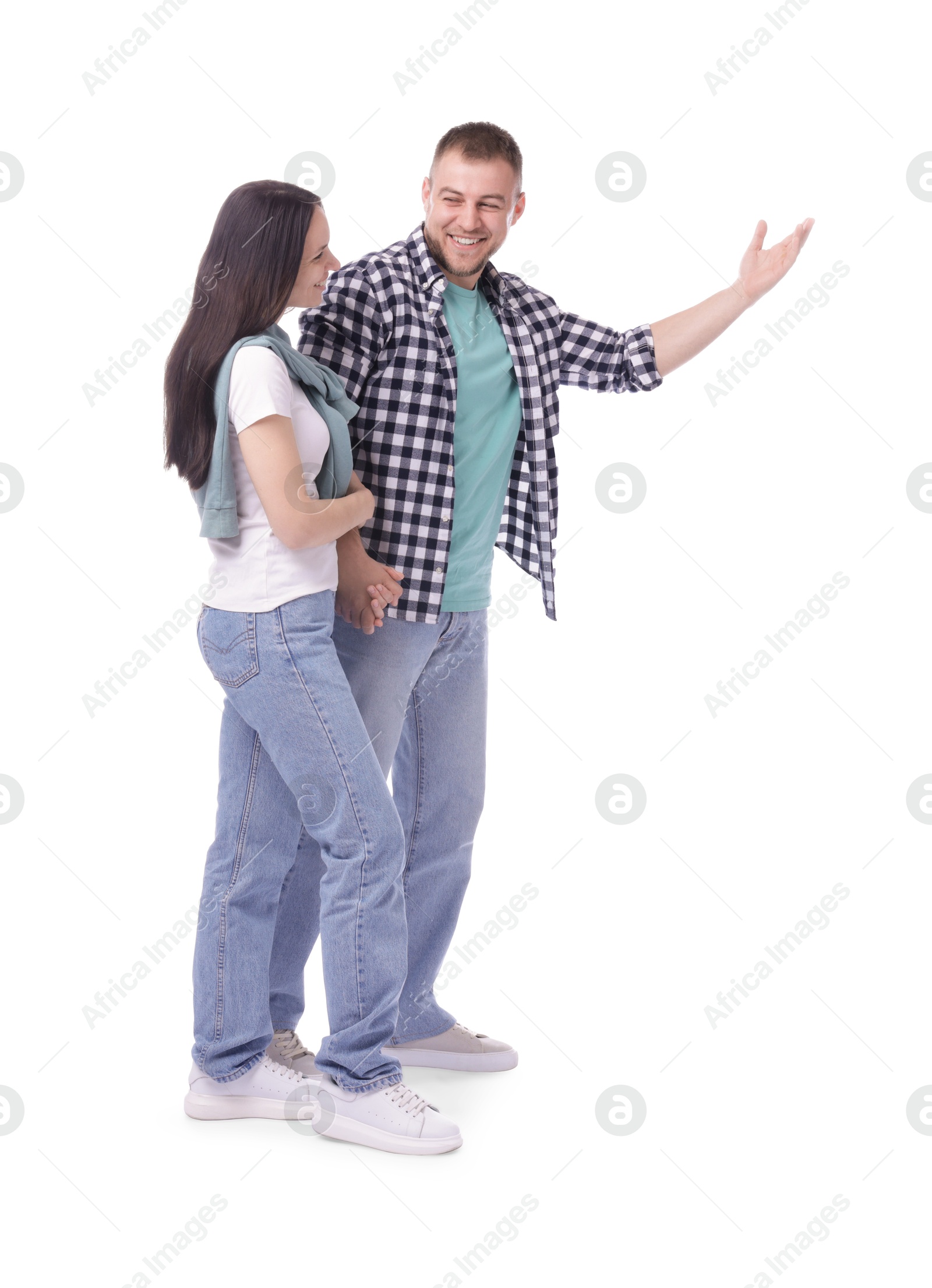 Portrait of happy couple on white background Photo of Portrait of happy couple on white background