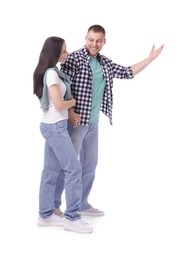 Photo of Portrait of happy couple on white background