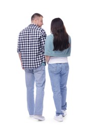 Photo of Lovely couple on white background, back view