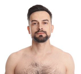 Photo of Handsome man before shaving on white background