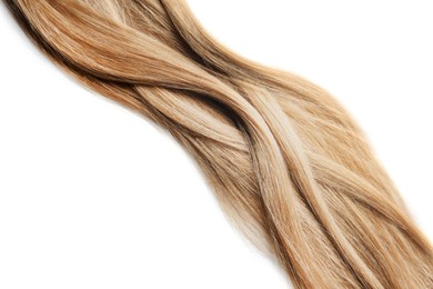 Image of Locks of healthy blond hair on white background