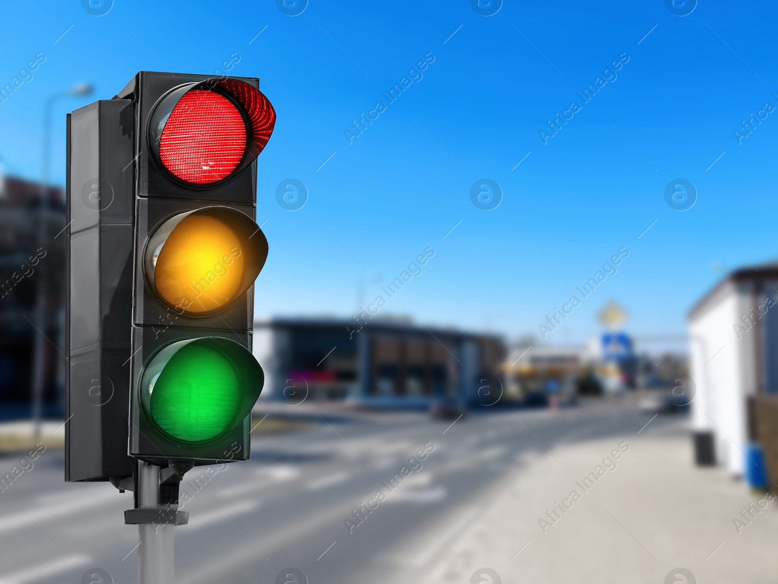 Traffic lights on city street. Signaling device Image of Traffic lights on city street. Signaling device